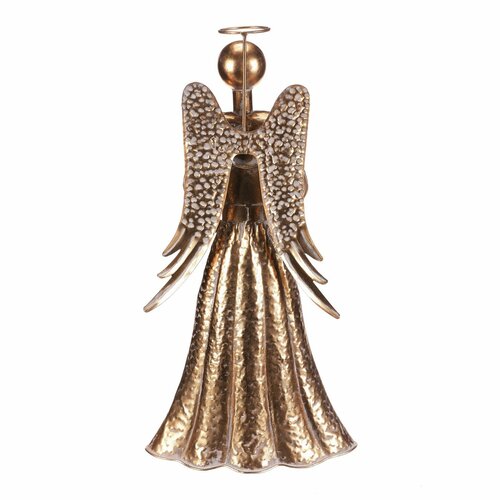 Decorație metalică de Crăciun Înger 49 cm, pahar pentru ceai, lumânare, auriu