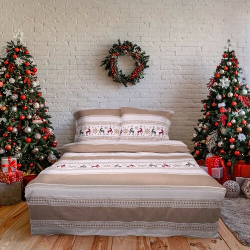 Matex Božično flanelasto posteljnino bež/rdeča,140 x 200 cm, 70 x 90 cm