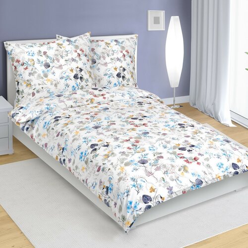 Bellatex Baumwollbettwäsche Blüten Blau, 140 x 200 cm, 70 x 90 cm