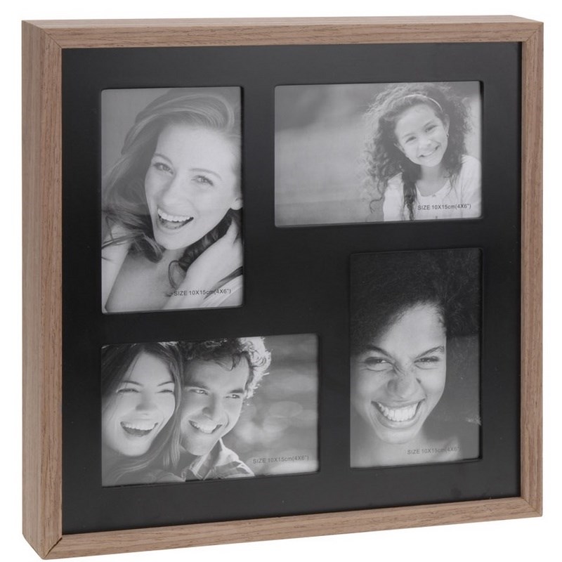 Fotorámček Wood na 4 fotografie, čierna + hnedá