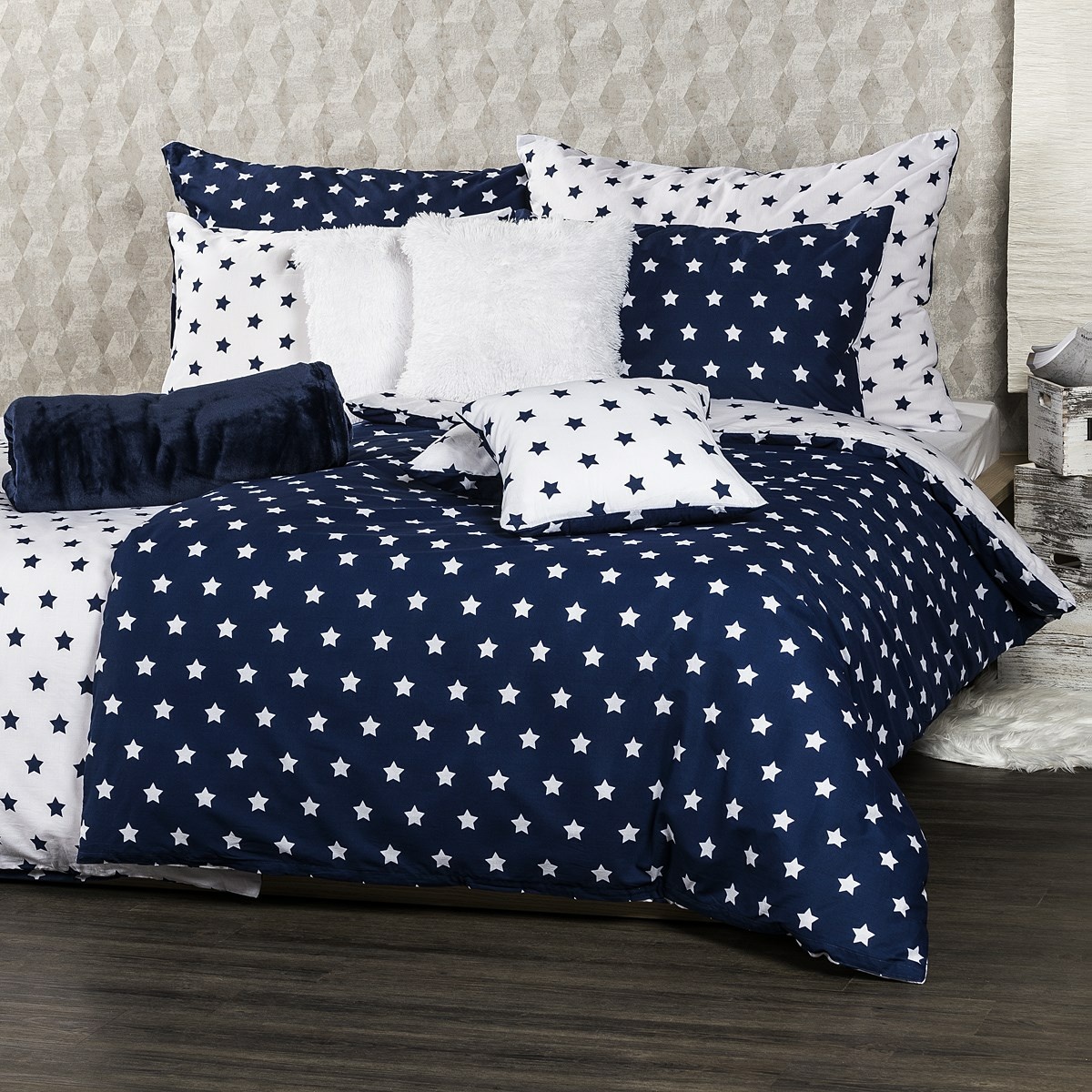 4Home pościel bawełniana Stars Navy blue, 160 x 200 cm, 70 x 80 cm