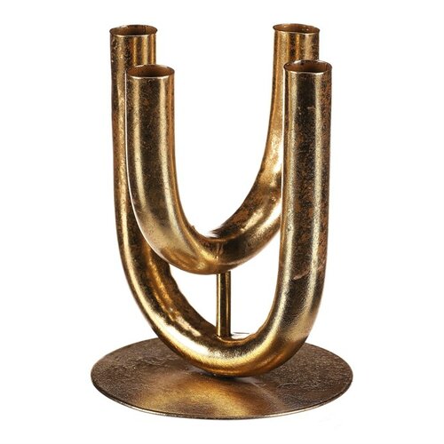 Metalowy świecznik 4 ramienny. Na świece stożkowe,złoty, 14 x 14 x 18 cm