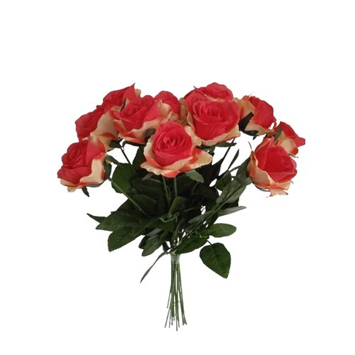 Umělá kytice Růží červeno-žlutá, 67 cm, 12 ks