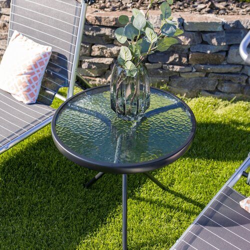 Garten Beistelltisch, schwarzer Stahl/gehärtetes Glas, HABIR
