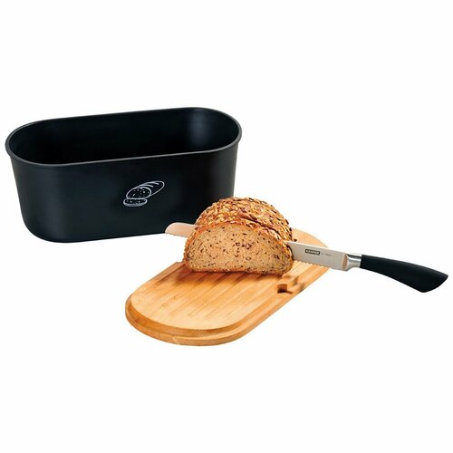 Kesper 85091 Brotkasten mit Schneidebrett, Schwarz, 34 x 14 x 18 cm