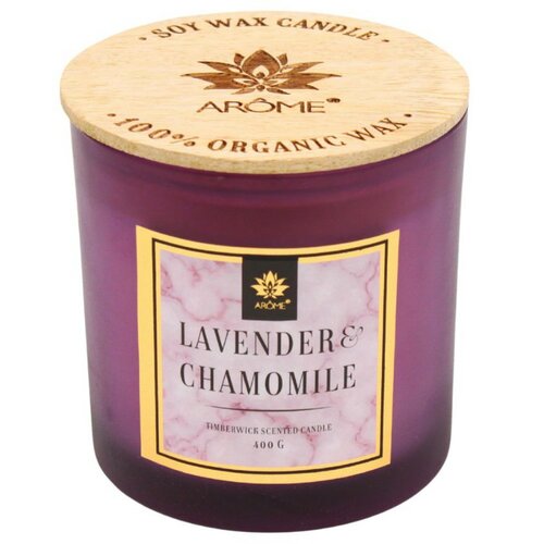 Arome Svíčka s dřevěným knotem Lavender and chamomille, 400 g