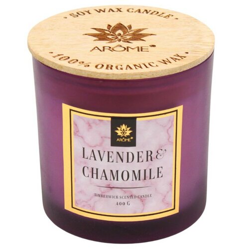 Świeca zapachowa z drewnianym knotem Lavender and chamomille, 400 g