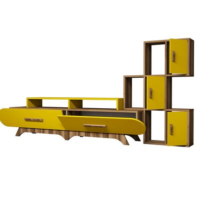 TV-szekrény Flora S Yellow and Walnut