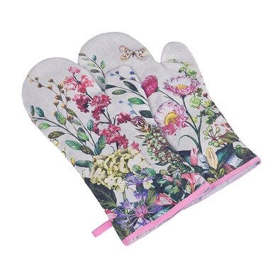 Bellatex Rokavice za žar Bow Flowers črne, 22 x 46cm, 2 kosa