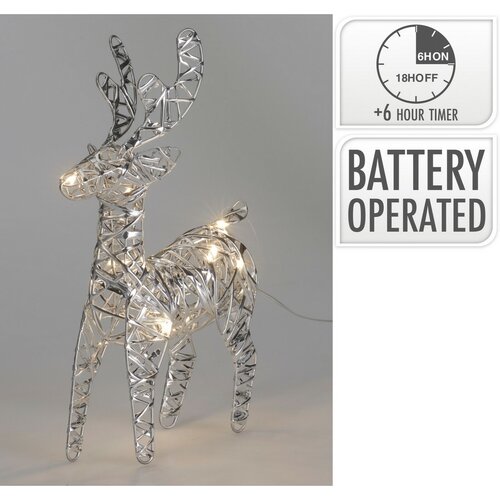 Srebrni božični osvetljeni jelen, 21 x 14 cm, 30mikro LED-diod, deluje na baterije