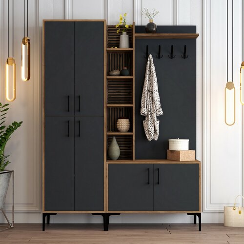 Vešiak s botníkom, policami a skriňou Viyana Walnut and Anthracite