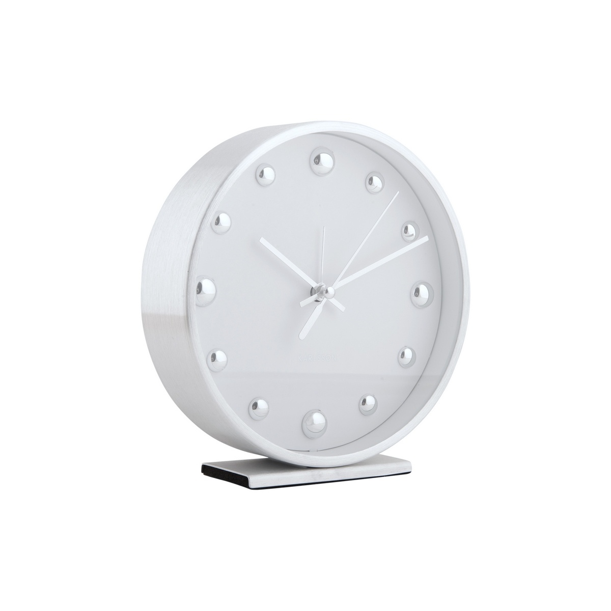 Dizajnové stolové hodiny/budík Karlsson 5970WHbiely, priemer 16 cm