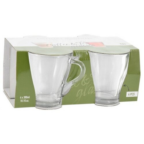 EH Set of 4 Clear Glass Mugs, 300 ml