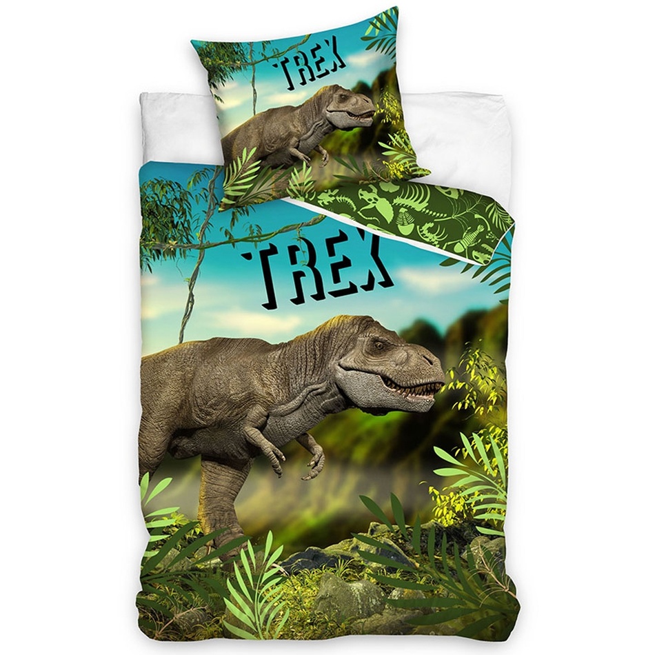 Lenjerie de pat din bumbac T-Rex în junglă, 140 x 200 cm, 70 x 90 cm 140