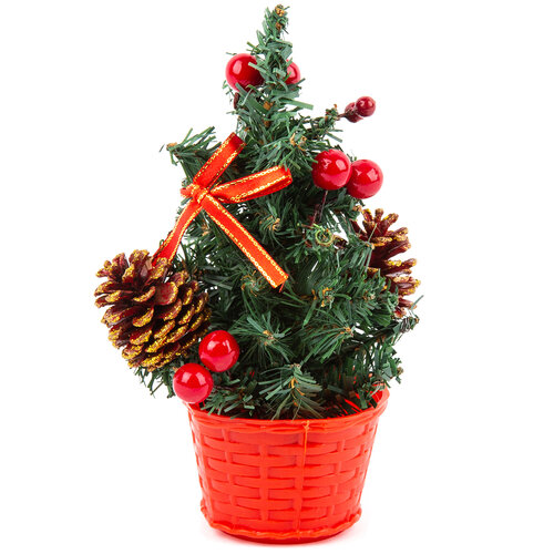 Pom de Crăciun cu fundă roșie, 25 cm