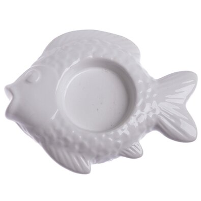 Suport de lumânări de Crăciun din ceramică pentrulumânări de ceai Fish alb, 11 x 2 x 8,5 cm