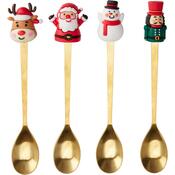 Set of 4 golden spoons with Christmas decoration