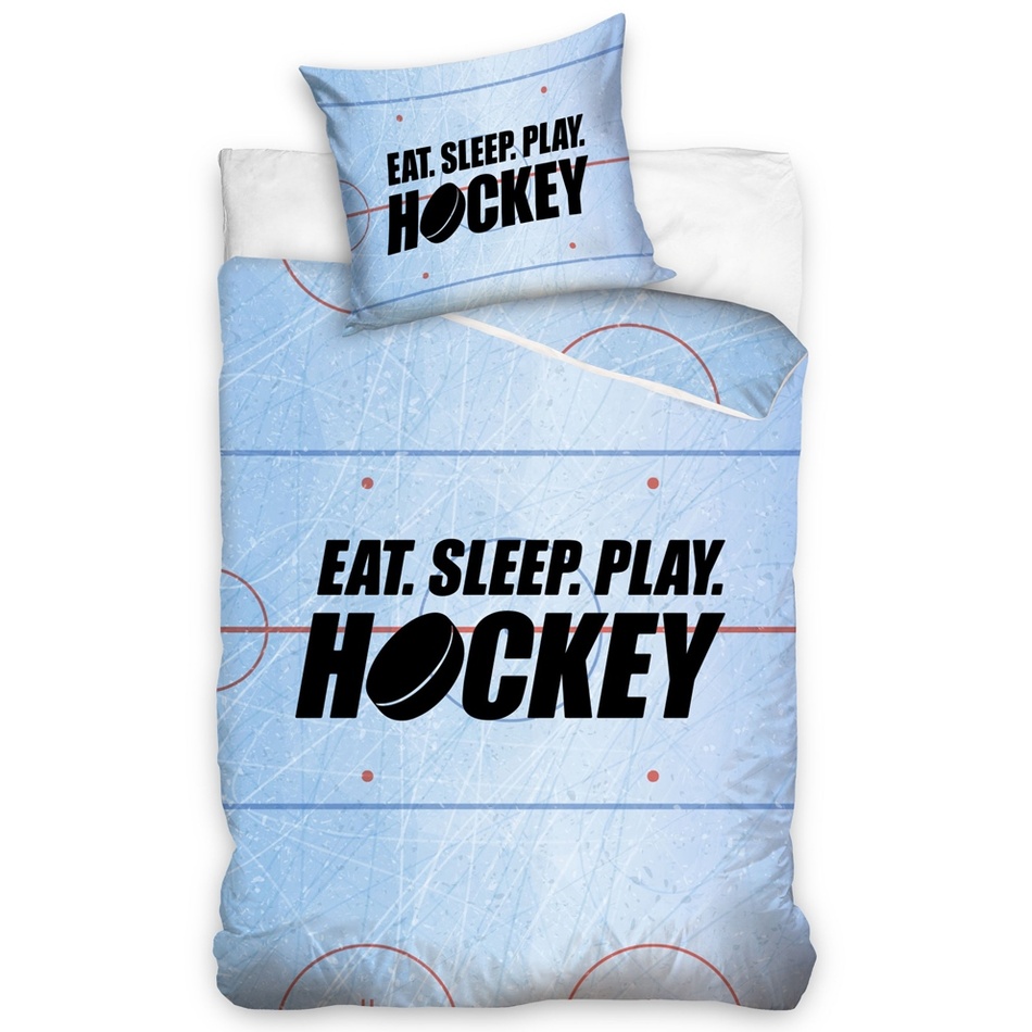 Poza Lenjerie de pat din bumbac Eat Sleep Play Hockey, 140 x 200 cm, 70 x 90 cm