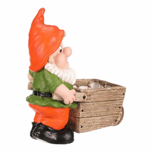 Ozdoba ogrodowa Krasnal z taczkami, pomarańczowa,31 x 16 x 33 cm