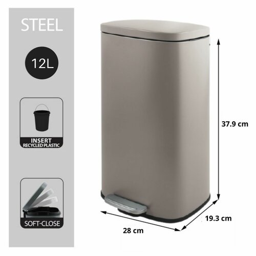 Spirella Pedálový odpadkový kôš soft-close Akira 12 l, matná sivohnedá