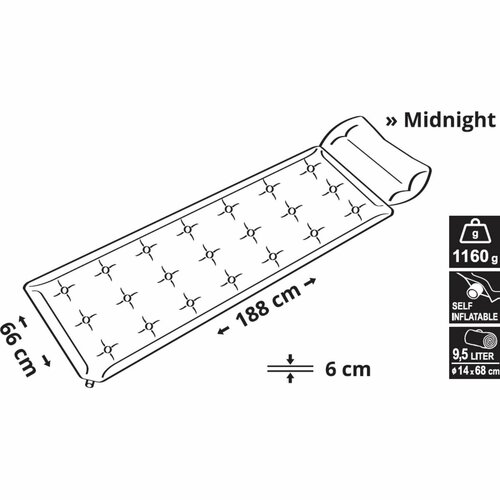 Cattara Samonafukovací karimatka Midnight siva 180x 66 x 6 cm