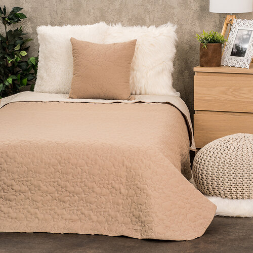 4Home Tagesdecke Doubleface Stars beige, 140 x 240 cm, 1x 40 x 40 cm