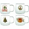 Set de 4 căni de sticlă cu imprimeu de Crăciun, 400 ml, MIX