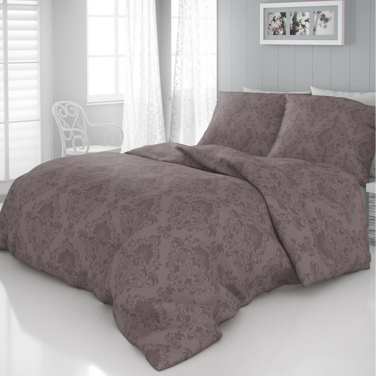 Lenjerie pat satin Elegance maro, 200 x 200 cm, 2 buc. 70 x 90 cm