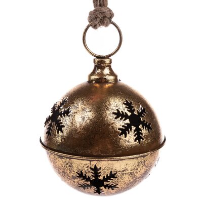 Metalowy wiszący dzwonek z płatkiem złoty, 17 x 22 cm