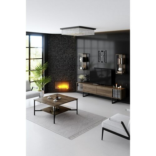 Chrome Walnut and Black TV-állvány polcokkal