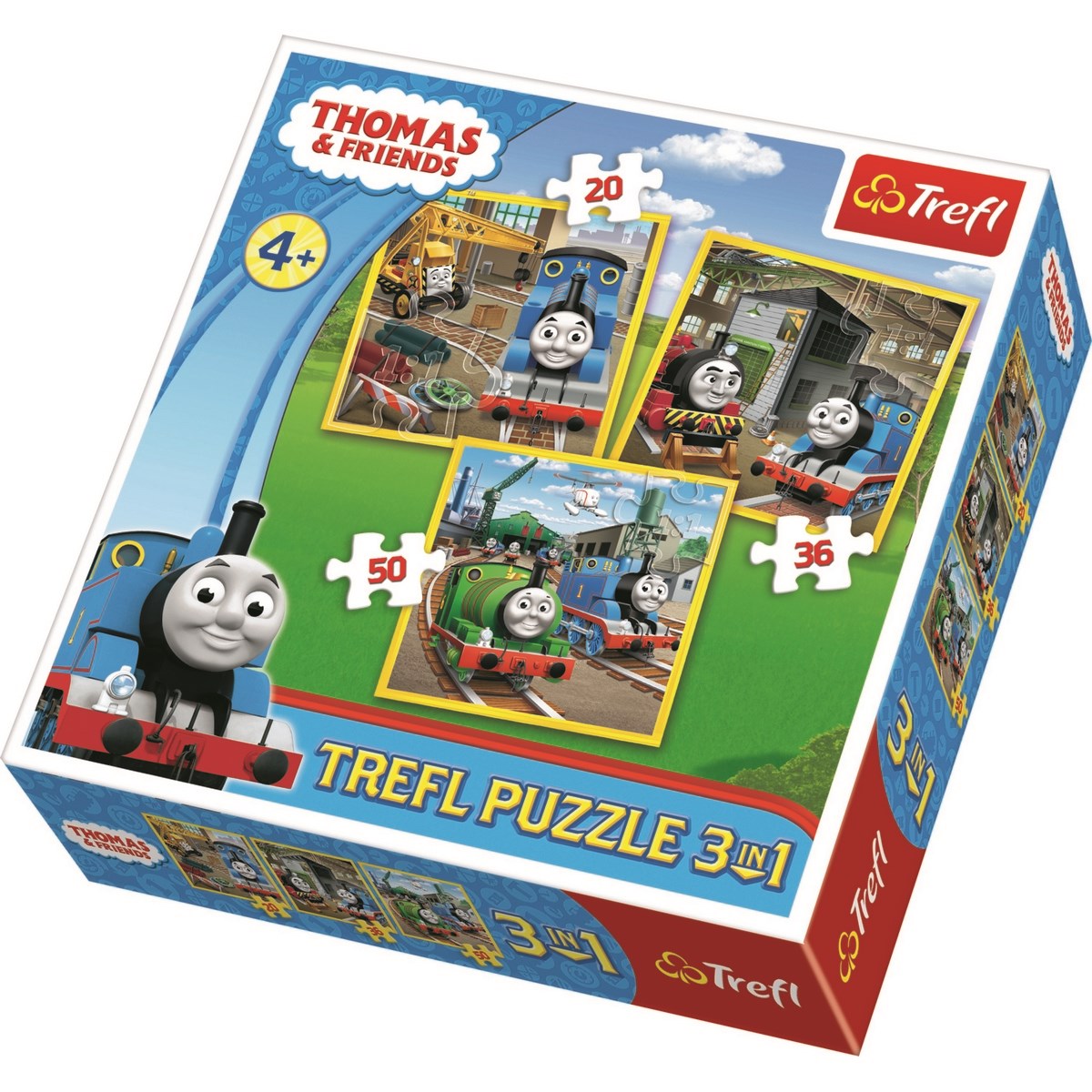 Puzzle Trefl 3v1 Mašinka Tomáš: Do akce! 20 36 50 dílků