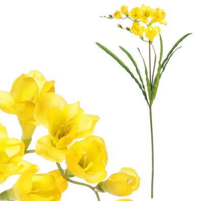 Floare artificiala Freesia, galben, 15 x 5 x 60 cm