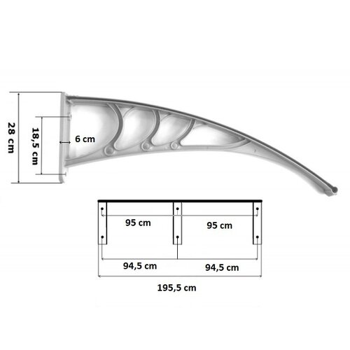 Türvordach Transparent, 100 x 200 cm