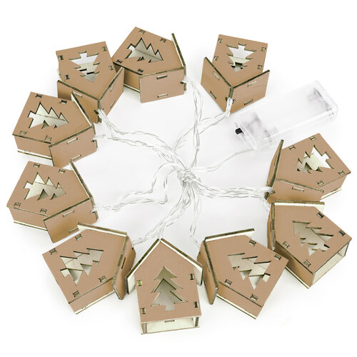 Decorațiune de Crăciun LED Case cu brad maro, 150 cm