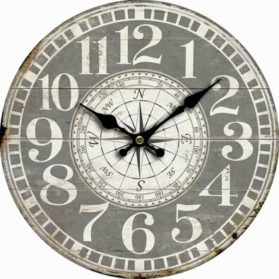 Wanduhr aus Holz Vintage compass, D. 34 cm
