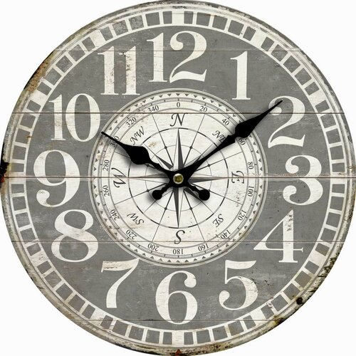 Ceas de perete, din lemn, Vintage compass, diam.  34 cm