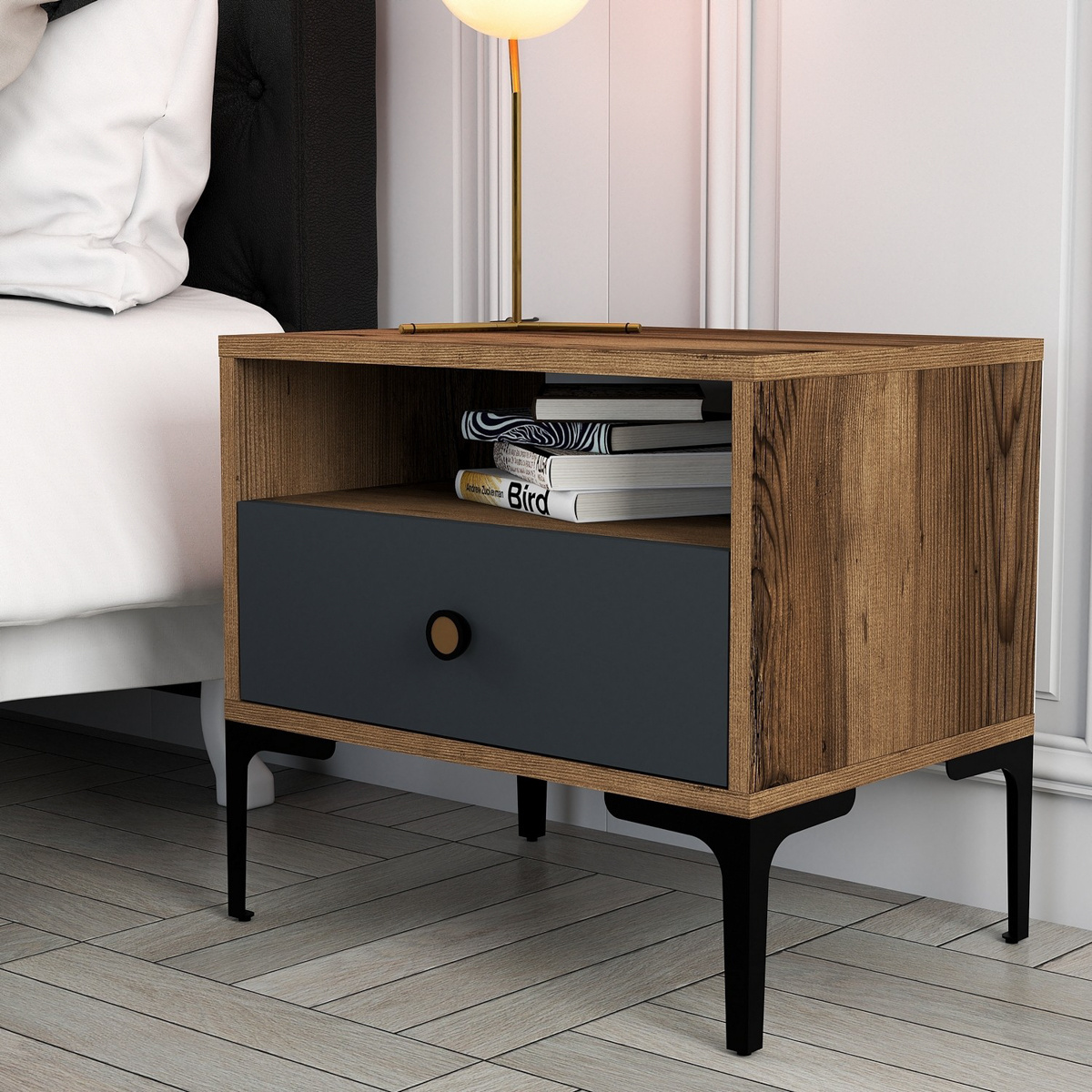 Nočný stolík Lizbon Walnut Anthracite