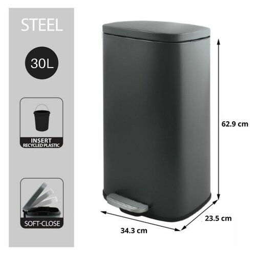 Spirella Pedálový odpadkový koš soft-close Akira 30 l, matná šedá