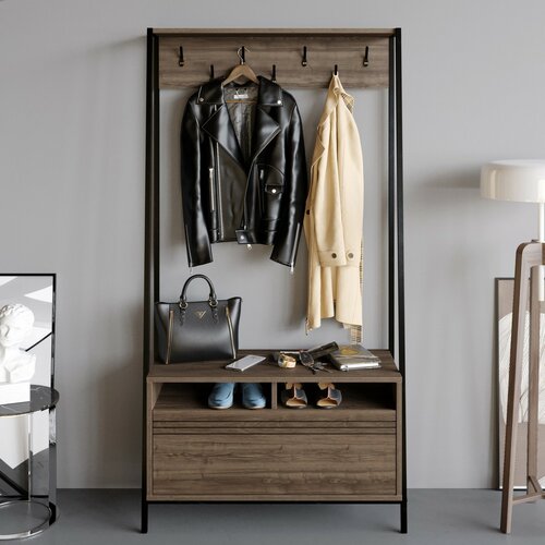 Cuier cu raft pentru încălțăminte Devin Walnut and Black