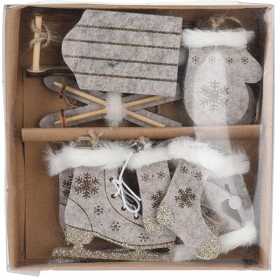 Zestaw dekoracji bożonarodzeniowych Winter, 10 szt., szary, 16 x 16 x 3 cm