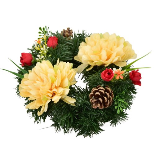 Coroană funerară Crizanteme portocalii, 20 cm