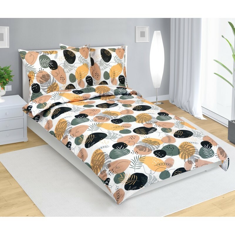 Bellatex Pościel bawełniana Kamyk musztardowy, 140 x 220 cm, 70 x 90 cm, 140 x 220 cm, 70 x 90 cm