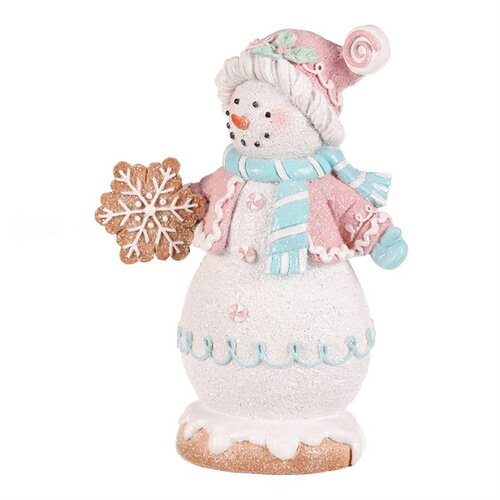 Vianočná dekorácia Snehuliak perníkový v pestrofarebnom oblečku, polyresin