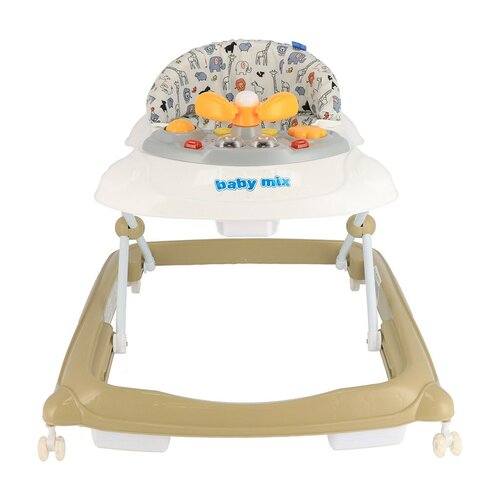 Baby Mix Walker pentru copii cu volan și roți dinsilicon maro deschis, 50 x 44 x 50 cm