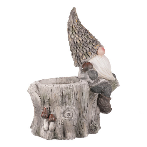 Übertopf, Gartendekoration Baumstumpf mit Zwerg, 38 x 46 x 23 cm, MgO