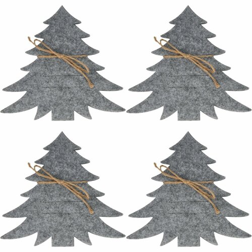 Bestecktasche X-Mas Tree grau, 4er-Set