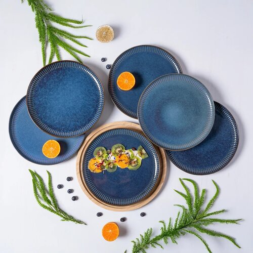 Altom Flacher Porzellan-Teller Reactive Stripes blau, 26 cm