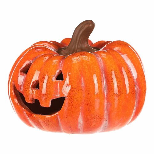 Decorație LED de toamnă Dovleac cu față, 15 x 15 x12 cm, ceramică
