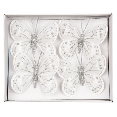 Dekoračné motýliky biela, sada 4 ks