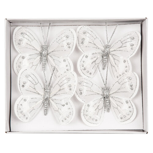 Dekorační motýlci bílá, sada 4 ks
